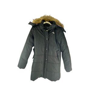 Wantdo Womens Black Winter Puffer Coat Faux Fur Hood Size 14-16 Warm Casual